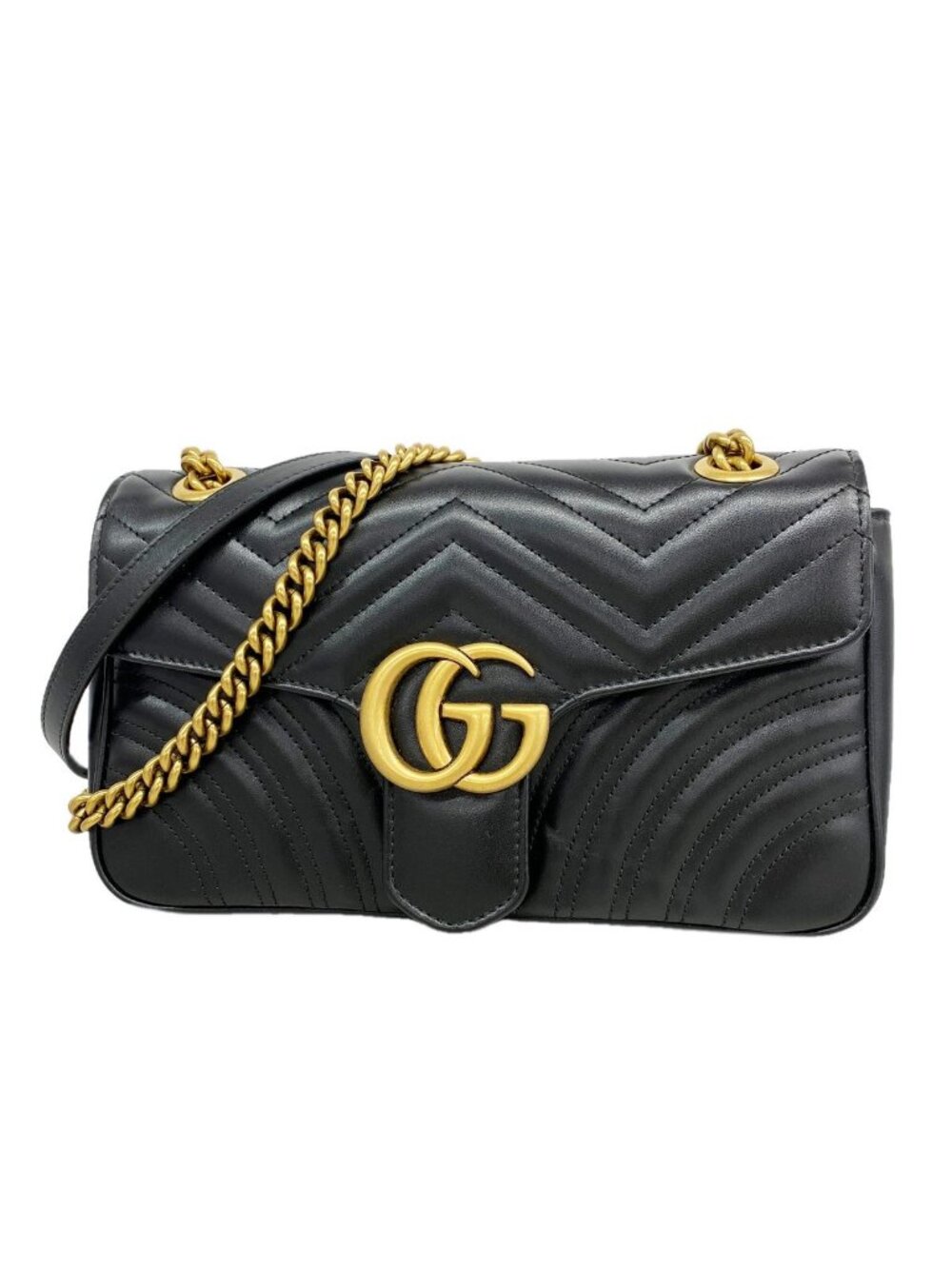 Gucci Shoulder Bag GG Marmont Leather Black Gold